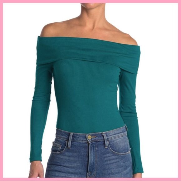 AFRM Tops - AFRM XL Nia Long Sleeve On Off Shoulder Emerald Green Bodysuit NWT